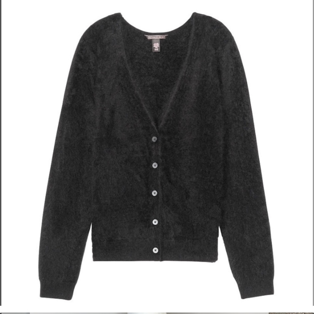 🖤 VS Cashmere Fuzzy Knit Black Cardigan Sweater - Picture 3 of 16